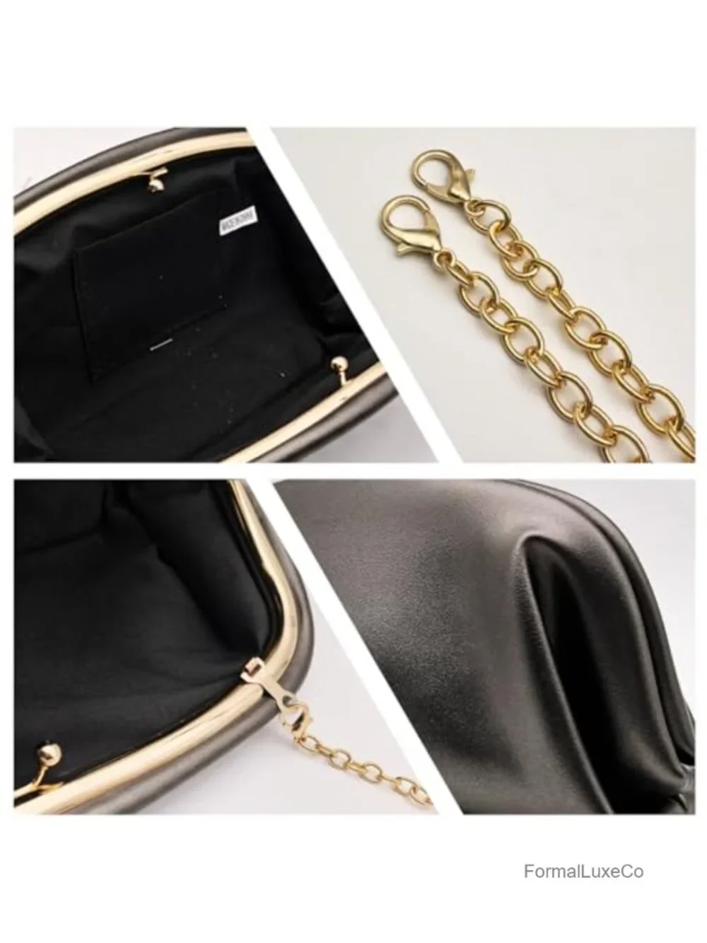 Formal Clutch Purse with Detachable Metal Chain, PU Leather, Cloud Design, Snap